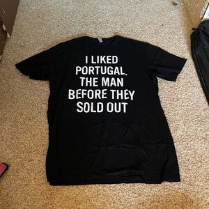 Next Level Men’s Portugal Large Black Graphic Tee with White Text